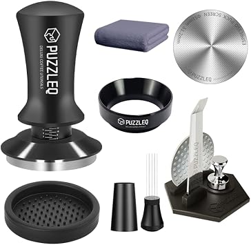 51mm Espresso Accessories Kit, Spring Loaded Calibrated Tamper,mat,WDT Tool,Dosing Funnel,Puck Screen kit,Basket Removal Tool ,Cleaning ClothSet, Fits Espresso Coffee Machines and 51 mm Portafilters