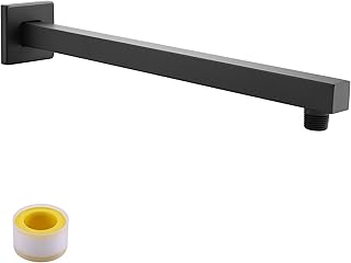 Shower Head Extension Arm, Rain Shower Head Extension Extender 16-Inch Square Rainfall Shower Arm with Flange SUS304 Stainless Steel Matt Black, PSAN4-BK