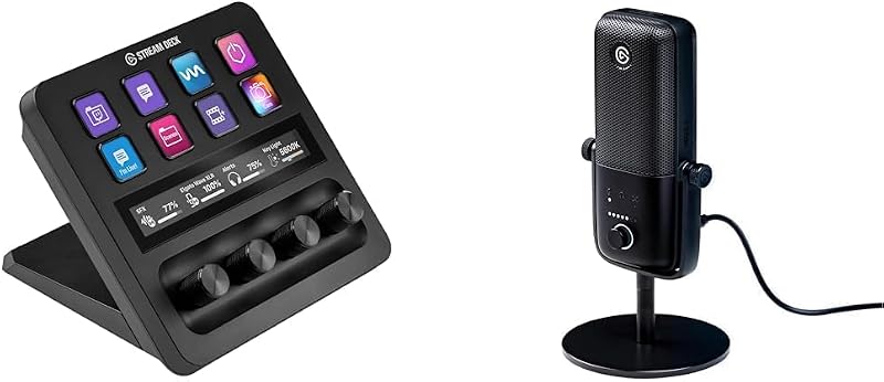 Paquete de mezcla de audio USB: mezclador de audio, controlador de estudio, micrófono de condensador USB para podcasting, streaming, juegos, creadores de contenido, tira táctil personalizable, diales y teclas LCD, PC/Mac