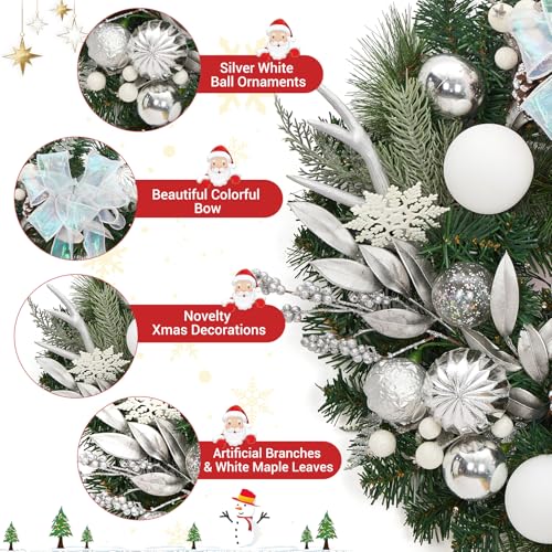 6 Ft Prelit Christmas Garland, Artificial Rattan Flower Snowflake Xmas Garland, Battery Operated Indoor Outdoor Lighted Christmas Garland Decorations for Holiday Garden Gate Stairs