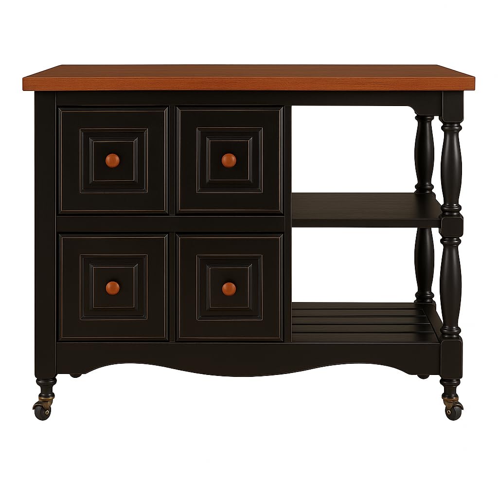 Sunset Trading Black Cherry Selections Kitchen Cart, Four Drawers, Antique