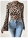 MakeMeChic Women's Leopard Print Bell Sleeve Tops Mock Neck Bodysuits Fall Business Casual Going Out Tops Brown Medium