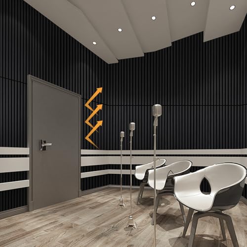 Image of Wood Panels for Wall Acoustic Slat Wall Panels 4-Piece 47.2 inchx23.6 inch 3D Fluted Sound Absorbing Panel for Interior Wall Decor and Ceiling - Black