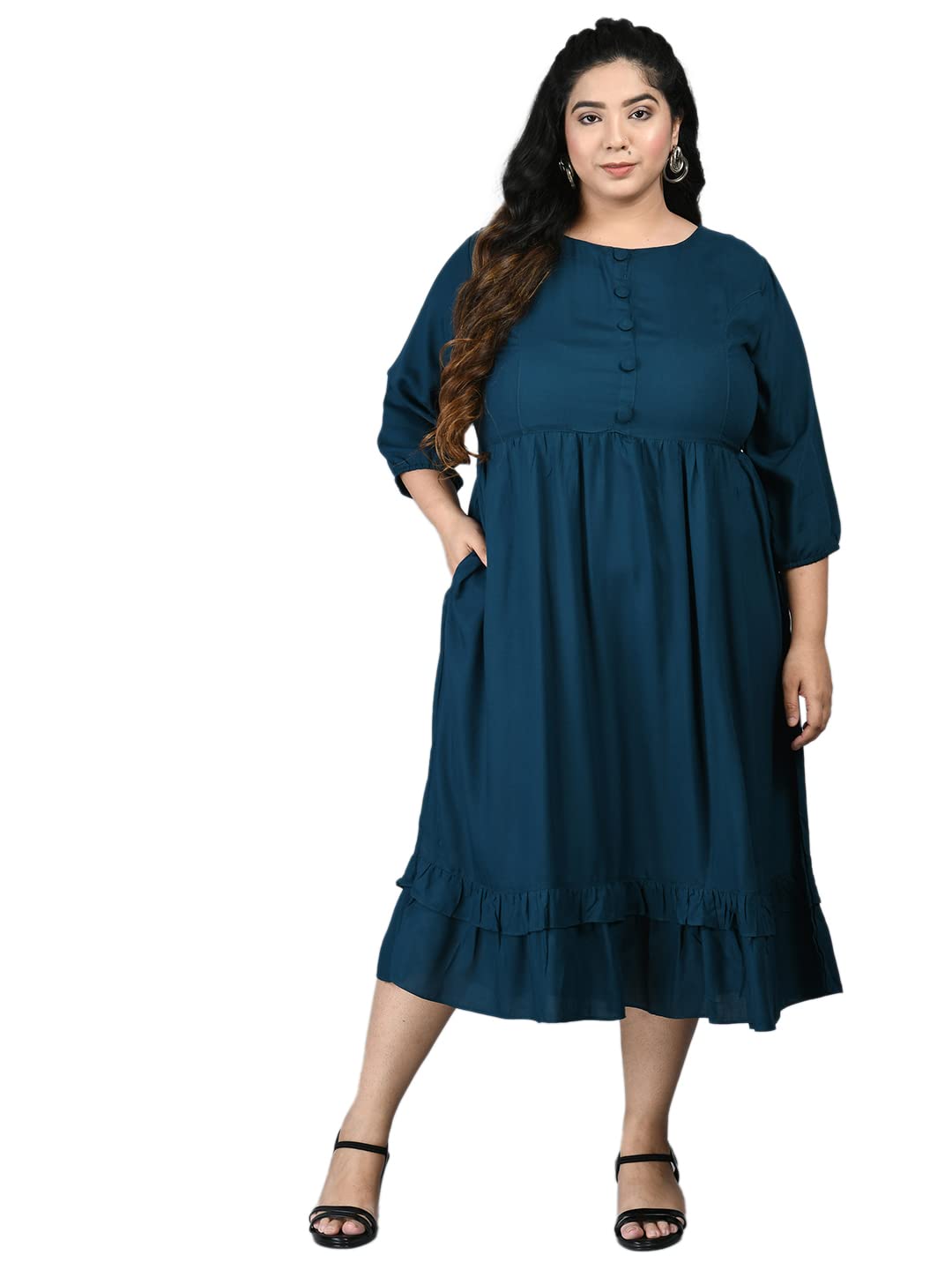 PrettyPlus by Desinoor.comUpto 8XL Plus Size Midi Dress for Women | Rayon A-Line Midi Dresses for Women Western | Casual Long One Piece Dress | Stylish & Trendy Outfit | Below Knee Length