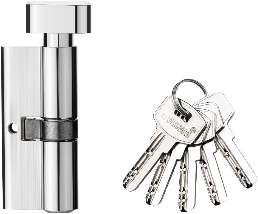 Stargold Hardware Door Lock Cylinder, Silver, Brass, 70mm, 5 Computer Keys, SG-LW70 (Silver)