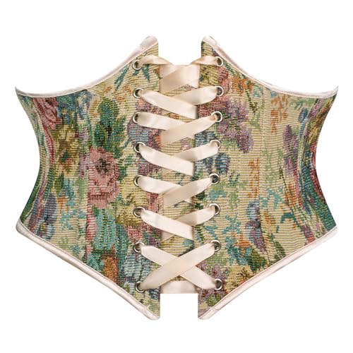 Scarlet Darkness Corset Belt for Women Floral Lace Up Boned Underbust Corset Waist Belts