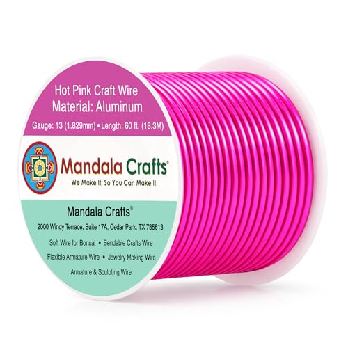 Image of Mandala Crafts 13 Gauge Hot Pink Anodized Aluminum Craft Wire, 60 FT | Colored, Flexible, Bendable, for Bonsai, Armature, Sculpting, Wire Wrapping, Jewelry Making, Weather & Tarnish Resistant