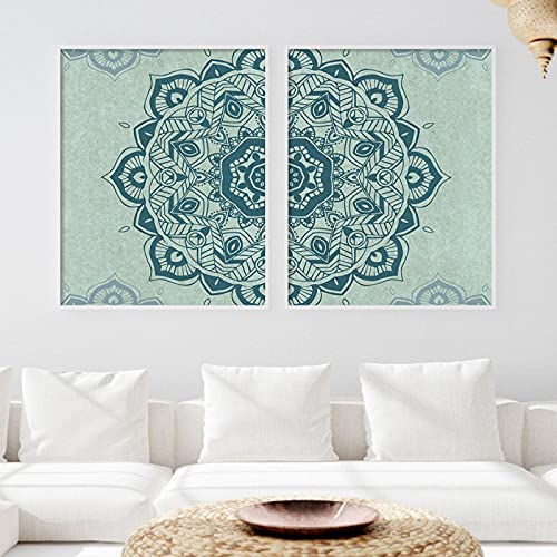 Art Mural Yoga Motif Mandala Vert Impression Toile Grand Format Deco Zen