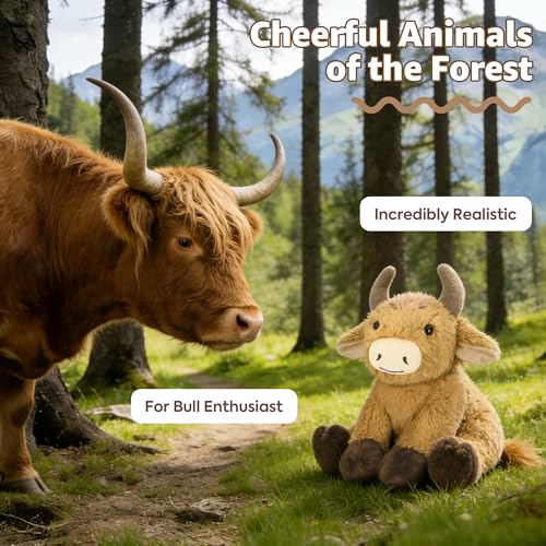 Image of Ditucu Bull Stuffed Animal 8 inch Cute Realistic Cow Plush Toys Ultra Soft Plushies Gifts for Kids Khaki