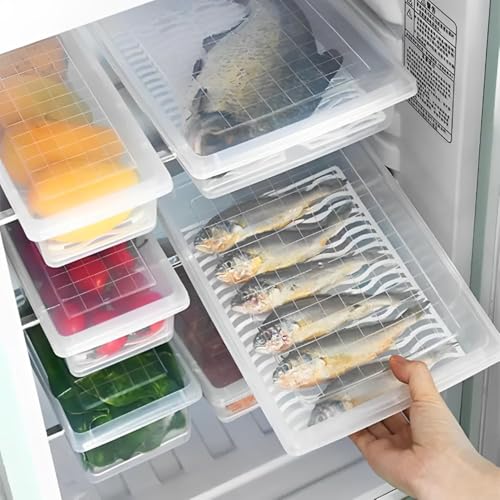 Image of JD FRESH Fridge Organiser Storage Boxes Set of 4 /Refrigerator Storage Containers with Drain Plate Airtight Lid /Vegetable Fruit Storage Box Stackable BPA Free Fridge Containers 2500ml