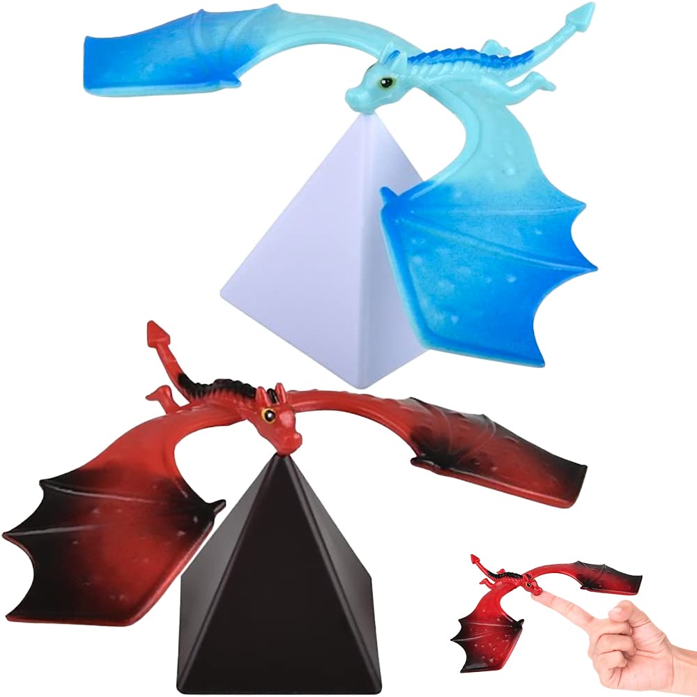 ArtCreativity Balance Dragon Toys for Kids Set of 2, Balancing Dragon Figurines with Pyramid Display Stands, Stress Relief Sensory Fidget Toy,