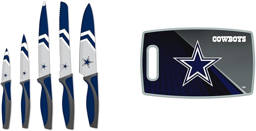 NFL Dallas Cowboys 5-Piece Kitchen Knife Set & NFL Dallas Cowboys Large Cutting Board, 14.5" x 9"