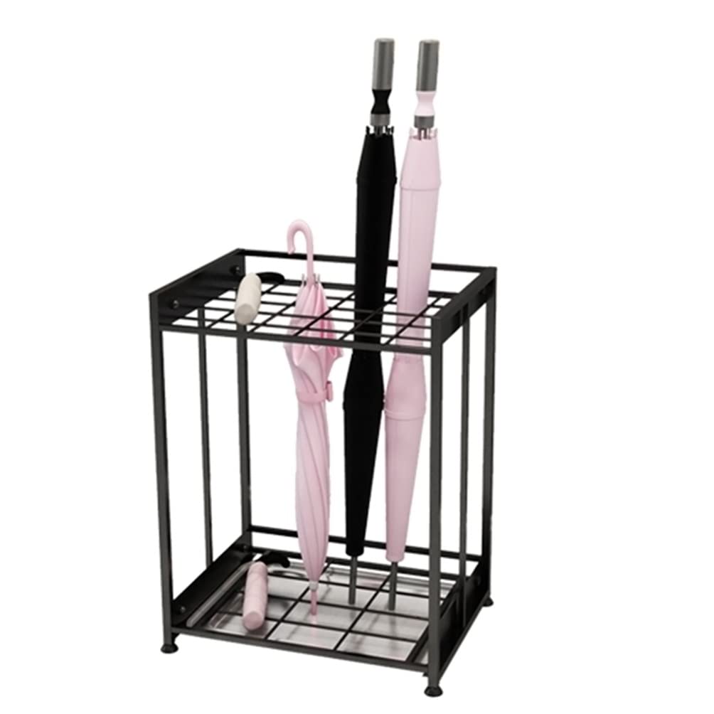 Porte-parapluies grand format en métal noir avec bac d'égouttage pour entrée