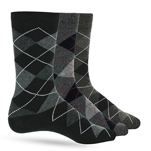 3 Pack of Premium Cotton Argyle Mens Black Dress Socks For Men –
