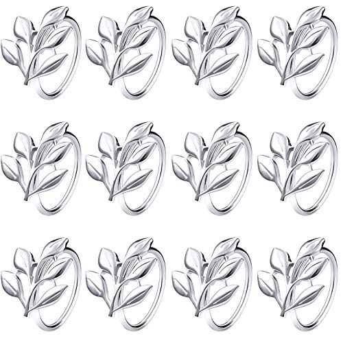 Image of Legigo Silver Napkin Rings Set of 12, Metal Leaf Napkin Ring Holders for Cloth Napkins, Fall Napkin Ring Buckles Bulk for Wedding Receptions, Christmas Thanksgiving Holiday Party Dinner Table Settings