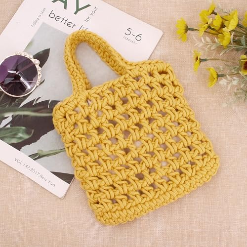 Image of Naimo Straw Beach Bag Woven Rattan Shoulder Bag Fishing Net Handbag Cotton Rope Tote Summer Crochet Hobo Bag