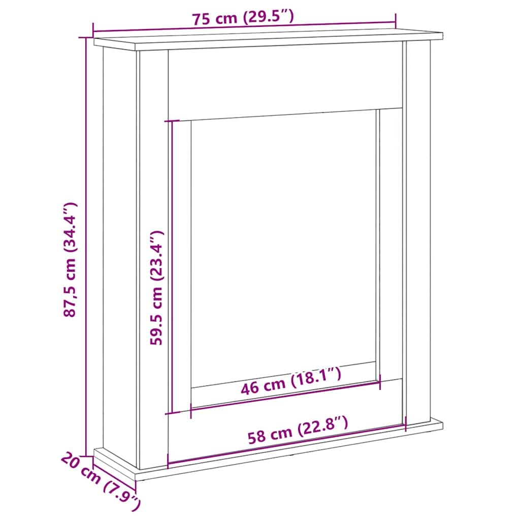 Kaminumrandung Artisan-Eiche Holzwerkstoff 75x20x87,5 cm Kaminsims für Elektrokamine, Kaminzubehör mit Ablagefläche, kaminholzregal, funkenschutz, kaminbesteck, kaminbesen, ascheeimer
