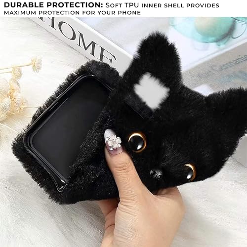 Image of Kraptick iPhone 16 Pro Case - Cute Animal Fur Design Phone Case - Thermoplastic Material Mobile Cover, Durable Protective Phone Cover, Stylish & Lightweight Apple Cover -(Black)