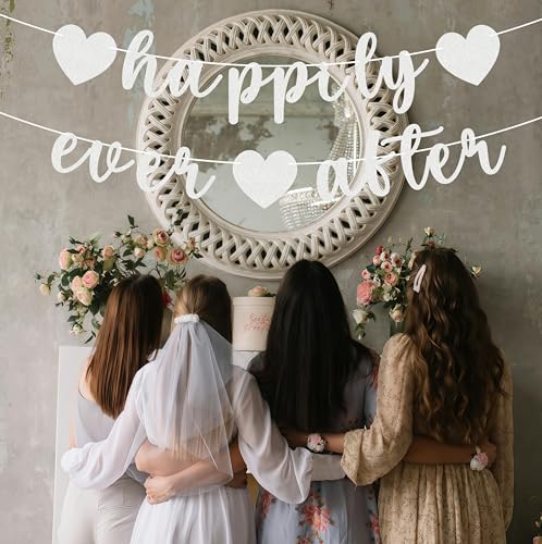 Image of Pre-Strung Happily Ever After Banner - Silver Glitter Bachelorette Bridal Engagement Party Decoration Supplies, Bachelorette Wedding Party Banner for Engagement, Bridal Shower, Wedding Party Photo Booth Props