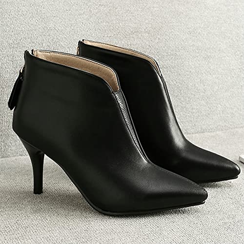 UniqueStride Womens Stiletto High Heel Ankle Booties Pointed Toe Back Zipper Short Boots 5