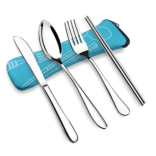 VICBAY Travel Utensils 4 Pieces Flatware,Portable Travel Silverware Set with Case,Spoon and Fork