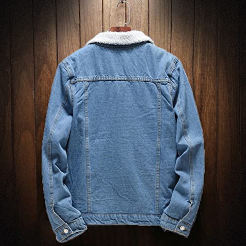 hlysgo Men's Lapel Sherpa Fleece Lined Thicken Denim Jean Trucker Jacket Coats Long Sleeve Slim Fit Casual Jean Jacket3