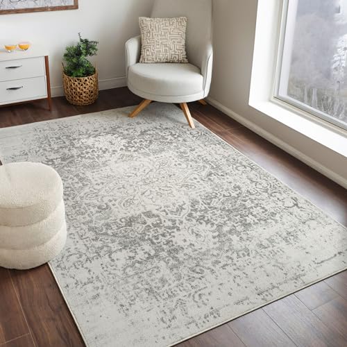 Surya Syracusa Vintage Orientalischer Teppich Wohnzimmer, Esszimmer, Schlafzimmer - Boho, Kurzflor Teppich für einfache Pflege - Groß 120x170cm in Beige