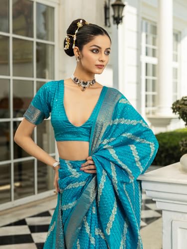 Image of Libas Printed Silk Blend Saree for Women With Unstitched Blouse Piece | Traditional Saree for Festive & Wedding