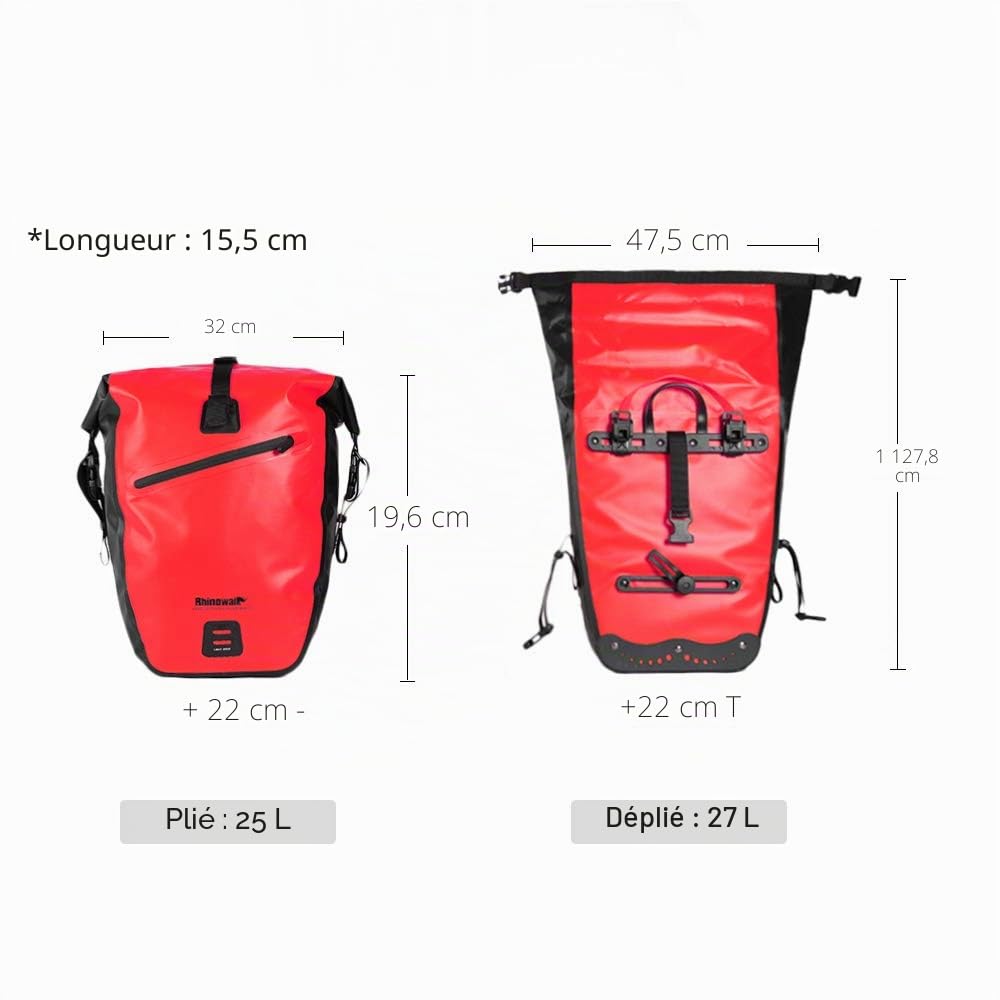 Rhinowalk Sacoche de vélo étanche 20L pour Porte-Bagages de vélo, Sacoche de Selle, Sac à bandoulière, Porte-Bagages pour Ordinateur Portable