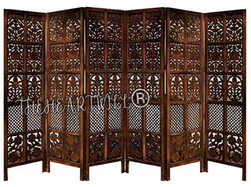 Image of THEHEARTWILL Partition Wall Divider | Wooden Partition for Hall, Living Room, Open Kitchen & Pooja Room | Room Divider 6 Panel with Stands | Room Separator (Brown-xs6)