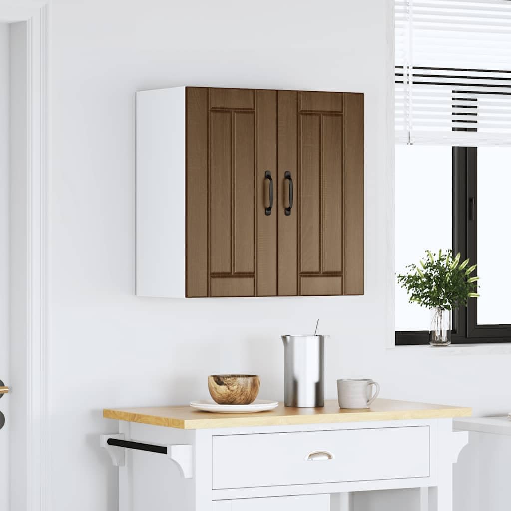 Küchen-Hängeschrank Lucca in Braun Eichen-Optik aus Holzwerkstoff, 60 x 31 x 60 cm, mit viel Stauraum, Glastüren und Wandmontage für Geschirr, Töpfe, Teller und Küchenzubehör