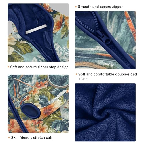 Bicycle Floral Mountain Toddler Fleece Jacket Girl Boys Hooded Fleece Jacket Coat Warm Outwear Zip-up 3-10T3