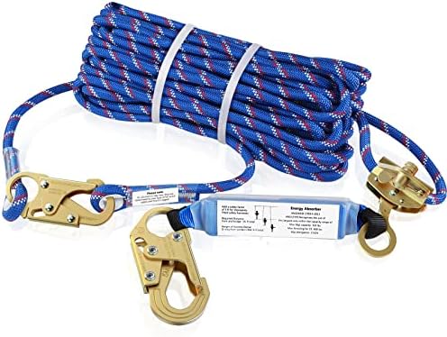 100FT Vertical Lifeline Assembly，Fall Protection Rope with Two Ro...