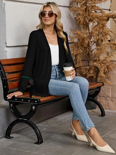 Image of Heymoments Women's Long Sleeve Open Front Cardigan Casual Lightweight Swearter Ladies Loose Knit Outwear Coats with Pockets