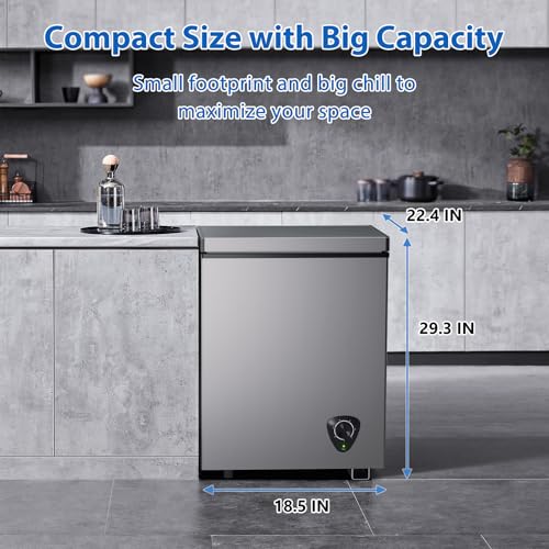 Image of Lifeplus Chest Freezer, 3.5 Cubic Feet Small Deep Freezer Compact Top Open Door with Removable Basket, 7 Temperature Control Energy Saving Super Quiet for Kitchen Office Apartment Garage, Grey