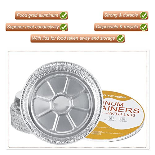 BYKITCHEN Tin Foil Dishes, 9 Inch 20 Pack Sturdy Aluminium Flan Cases with Lids, Disposable Foil Pie Plates, Round Aluminium Trays for Baking Cake and Cooking - Image 2