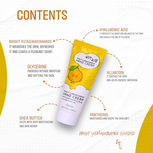 esfolio Yuja Vitamin C Hand Cream – Deep Hydration with Yuja Extract – Nourishing, Fast-Absorbing Hand Moisturizer for Dry, Rough Skin – Korean Skincare for Soft & Smooth Hands (3.38 OZ/100ML)