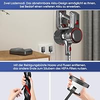 Authmic Akku Staubsauger Kabellos, 45000Pa Kabelloser Staubsauger mit Touchscreen, 50Mins, 1.6L, H13 HEPA, Anti-Tangle-Bürste, für Hartböden/Teppich/Tierhaare, Rot – Ansicht 8