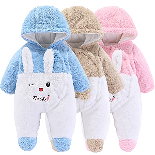 Winmany Mono de bebé recién Dormir Nacido de Dibujos Animados Oso de Nieve Traje de Invierno Abrigo de Lana Mono con Capucha (Conejo azul, 9 12 Meses)