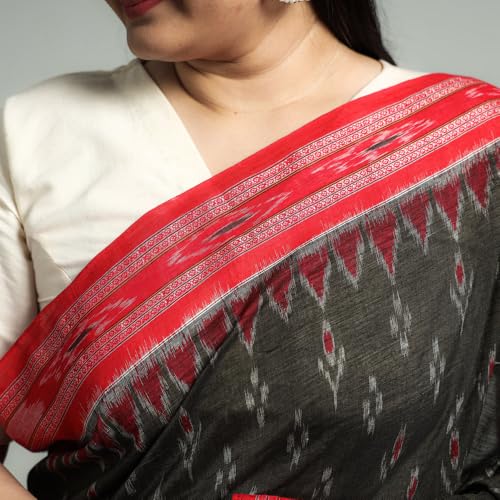 Image of Ikat Women's Pure Cotton Saree Traditional Craftsmanship Double Ikat Weaving Floral Handmade Ethnic Saree without Blouse Piece