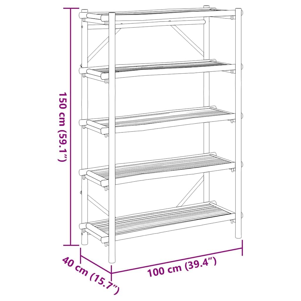 Scaffale in bambù, 100 x 40 x 150 cm, con 5 ripiani, scaffale aperto in bambù con design a doghe per ventilazione, robusto scaffale per libri e decorazioni