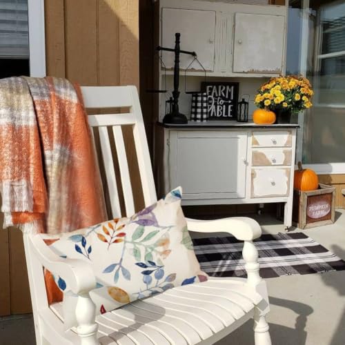 Image of Fall Pillow Covers 12x20 inch Blue White Fallen Leaves Decorative Outdoor Lumbar Throw Pillow Covers Autumn Thanksgiving Farmhouse Decoration for Home Couch