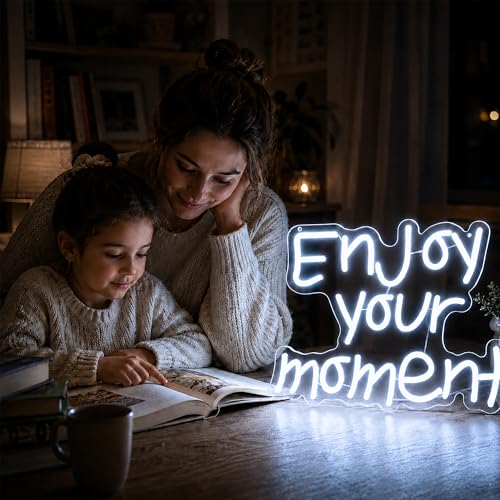Image of Enjoy Your Moment Neon Sign for Wall Decor Light Up Sign Led Signs for Room Party Home Wall Decor USB Powered