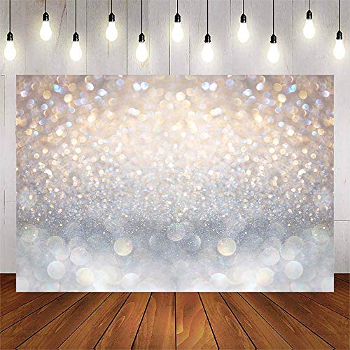 Avezano Silver White Sequin Photography Backdrop Glitter Bokeh for Birthday Baby Shower Party Supplies Photo Booth Studio Props (10x8ft)