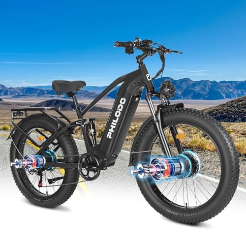 Electric Bike for Adults, 5000𝕨 Dual Motor E-Bike, 60V 32AH Long Range Dirt Bike, Fat Tire Hunting Ebike for All Terrain, Full Suspension Electric