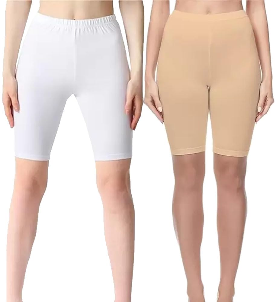 Women's High-Waist Biker Shorts, Black and White, 2-Pack, Elastic Waistband-image-39
