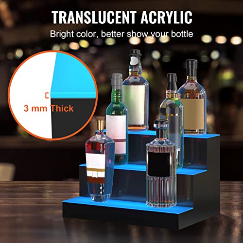 Image of VEVOR LED Lighted Liquor Bottle Display, 3 Tiers 16 Inches, Supports USB, Illuminated Home Bar Shelf with RF Remote & App Control 7 Static Colors 1-4 H Timing, Acrylic Lighted Shelf for 12 Bottles
