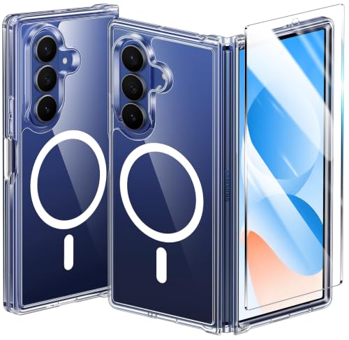 Image of FNTCASE for Samsung Galaxy Z Fold 8 Ultra Case: Galaxy Z Fold 7 Case: [Fit for Magsafe] [Screen Protector] Military Grade Drop Protection, Anti Yellowing Transparent Magnetic Phone Cover - Clear