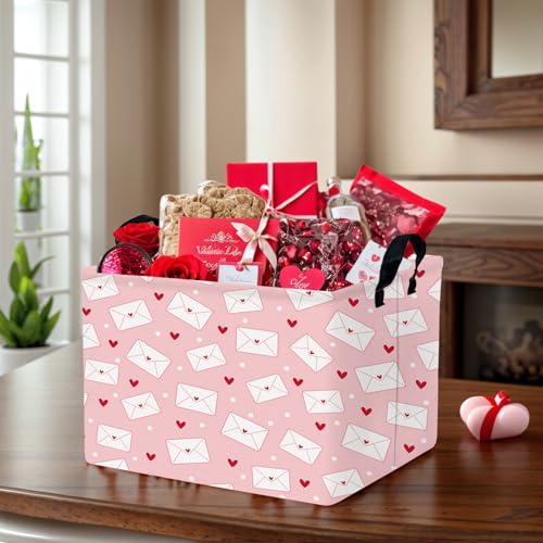 Image of Valentine's Day Basket Gift for Empty Cute Heart Large Storage Bin for Kid and Baby Room Decor (Pink Envelope Love)