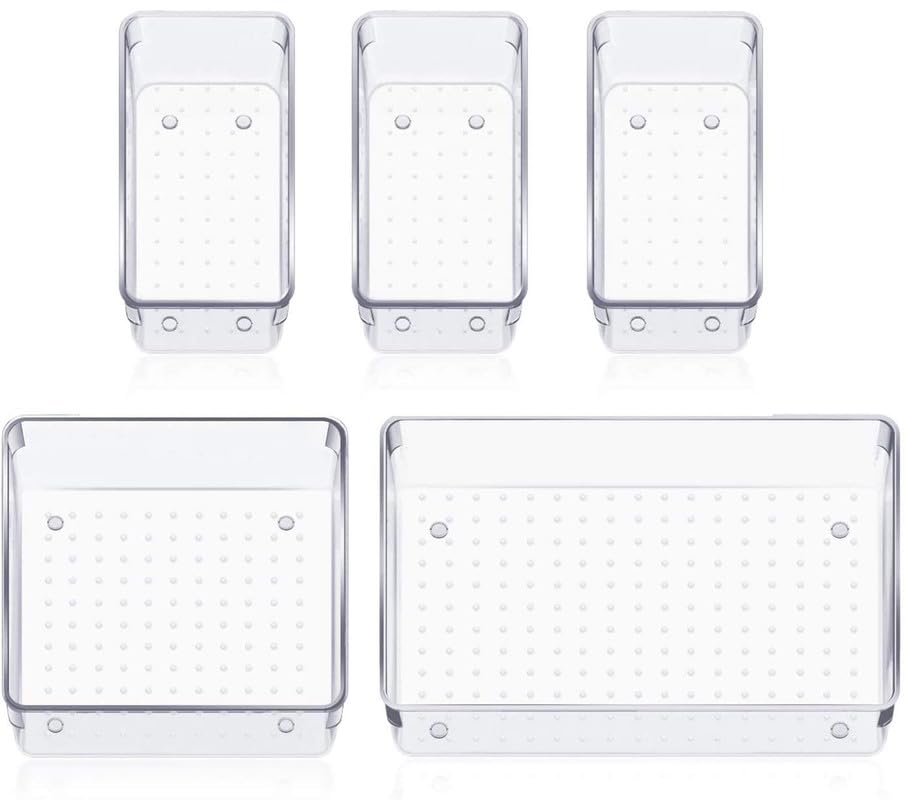 INKULTURE Drawer Organizer Storage Bins With Various Size for Kitchen,Office, Bathroom | Set of 05 Pcs |Clear